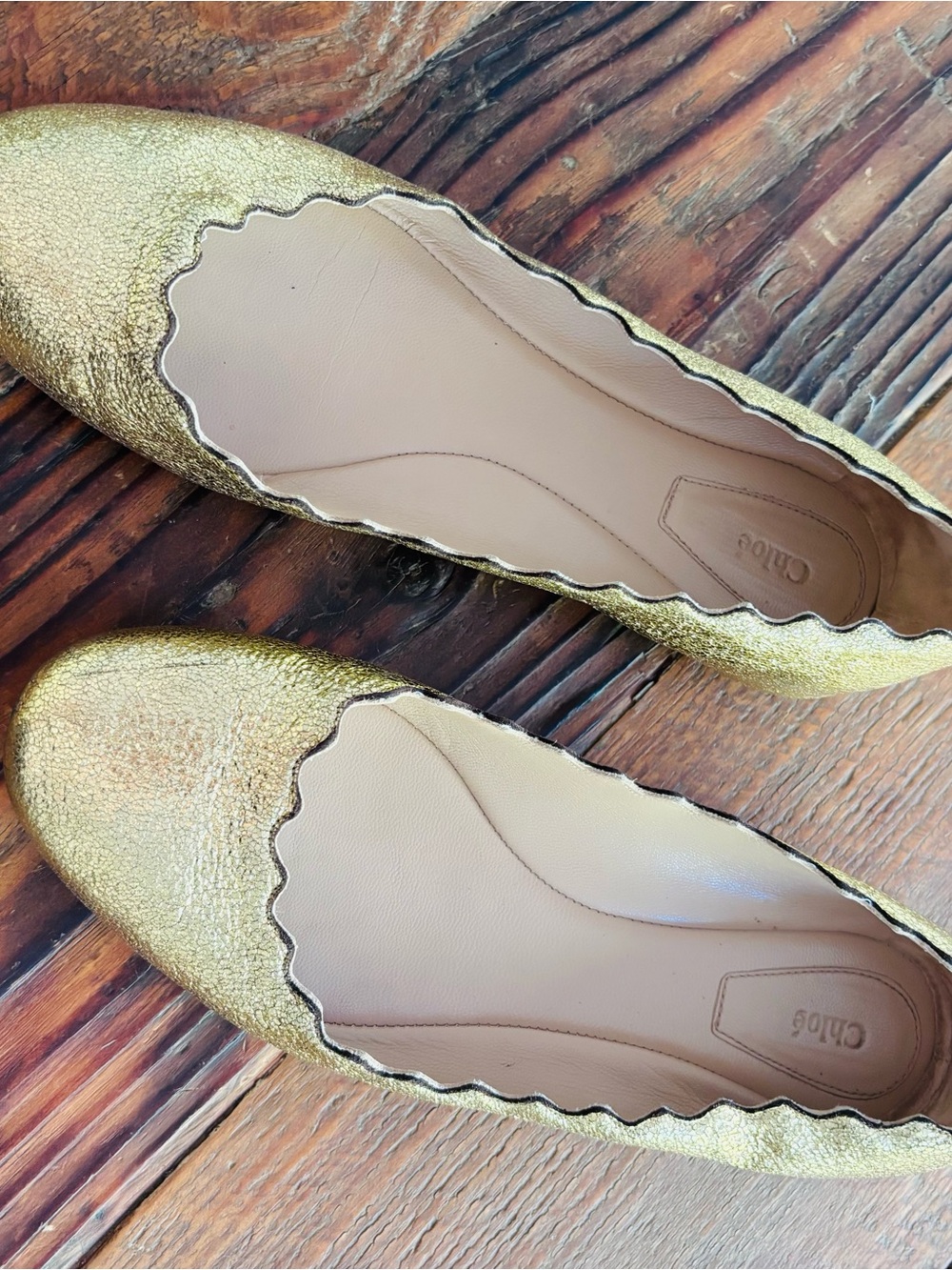 Chloe Metallic Gold Scalloped Ballet Flats